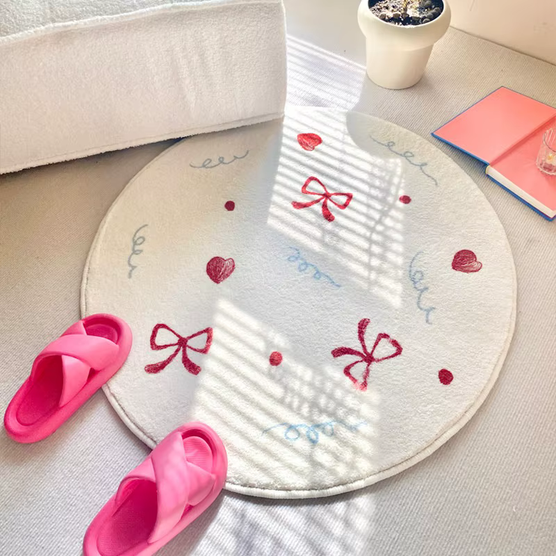Tapis de chambre doux et moelleux en fausse fourrure de cachemire, style coréen, motif nœud fraise,