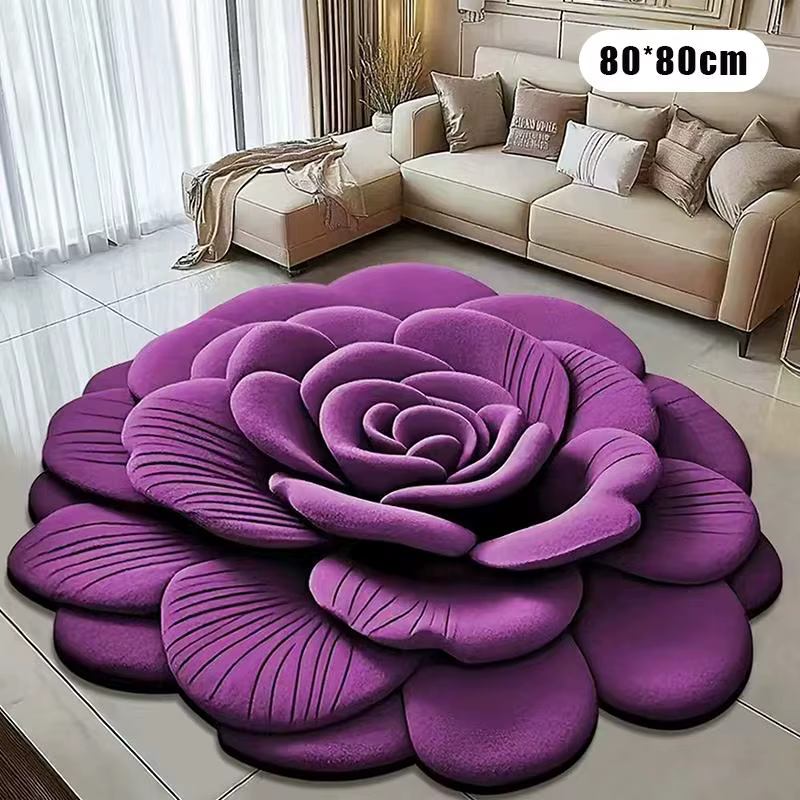 Tapis de sol en forme de pivoine, tapis de sol doux et durable, 80x80cm, antidérapant, absorbant, po