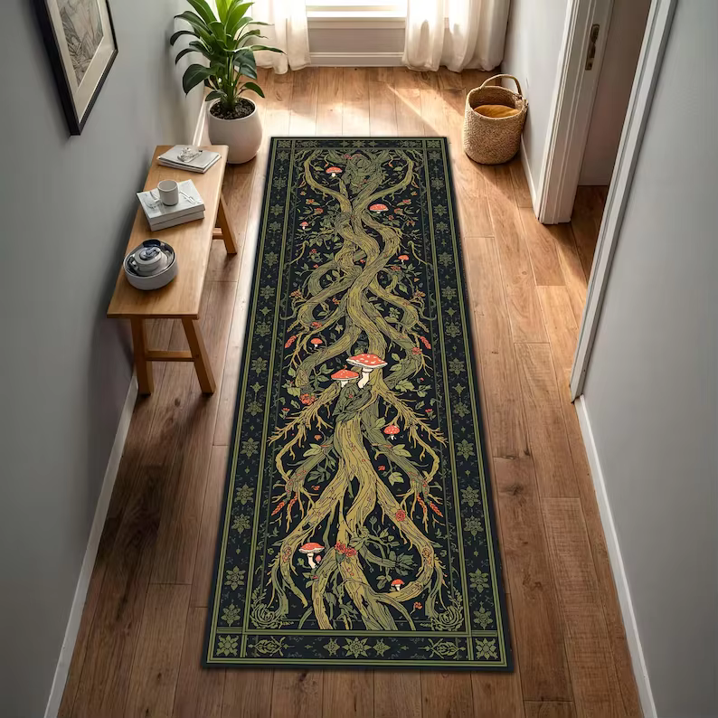 Tapis de sol motif Arbre de Vie naturel, décoration intérieure, tapis de sol vintage mythique modern