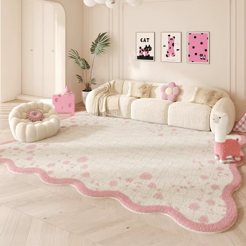 Tapis rose à grande surface pour salon, tapis de sol de jeu en fourrure douce pour chambre d'enfant,