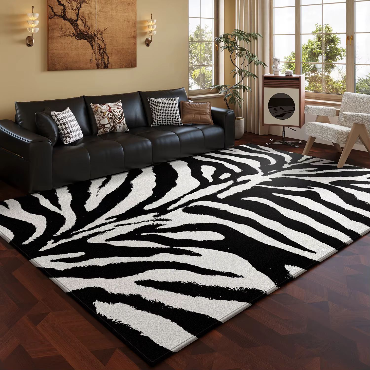 Tapis à motif zèbre noir et blanc, pour salon, maison, sol en peluche épaisse, grande surface, décor