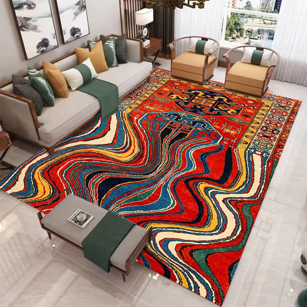 Tapis Bohème à Motifs Persans pour Salon et Chambre à Coucher, Décoration d'Intérieur Audacieuse et