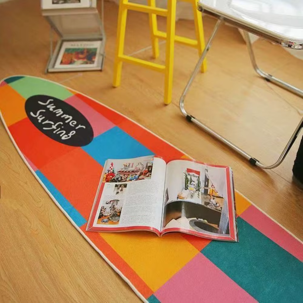 Tapis de surf d'été VIKAMA – Motif à carreaux colorés pour salon, balcon, meubles de chevet décorati