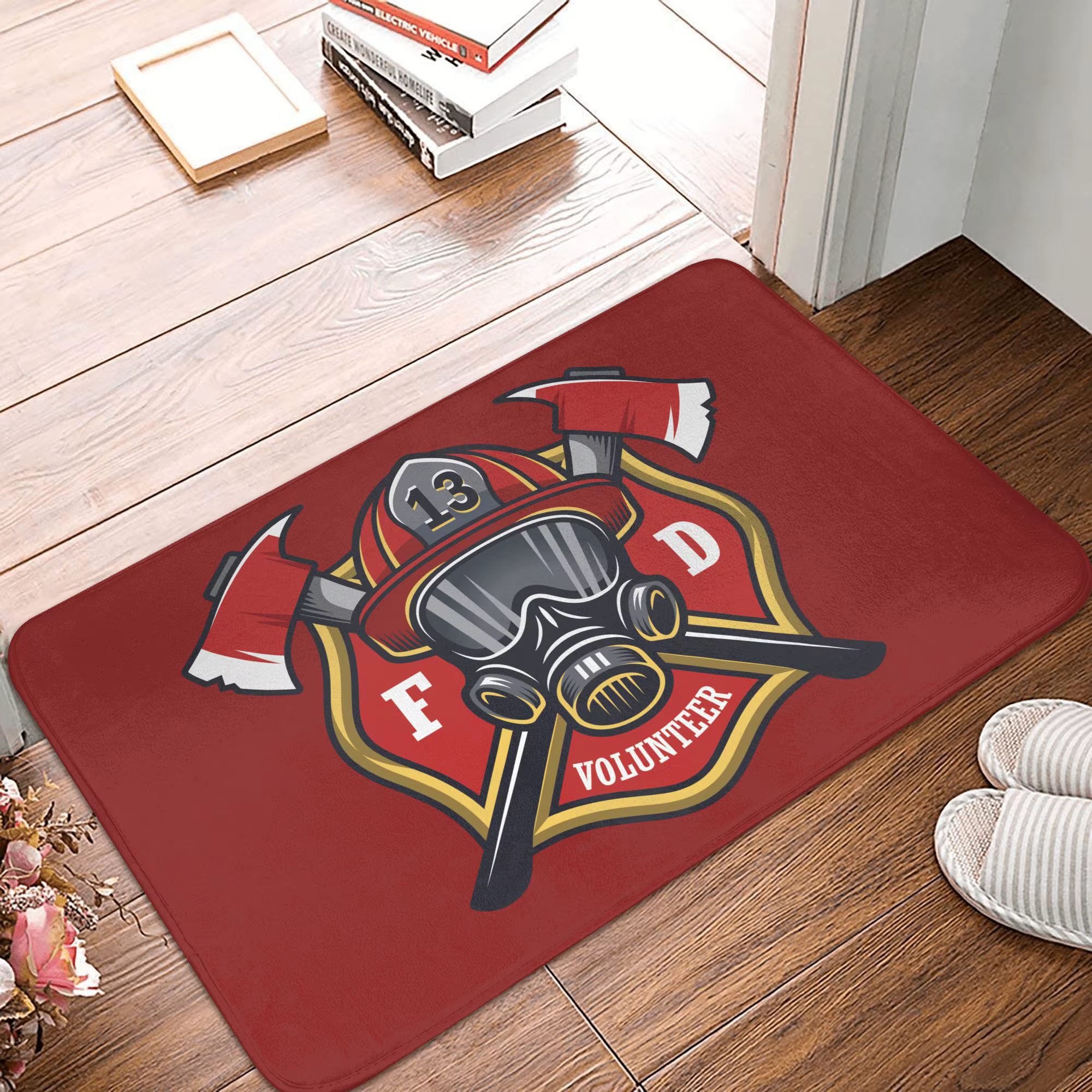 Tapis de porte d'entrée de crâne de pompier, antidérapant, intérieur, imperméable, paillasson de sau
