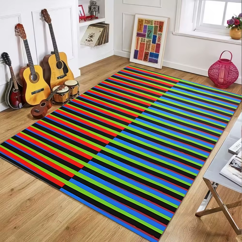 Tapis imprimé à rayures colorées, motif de ligne colorée, antidérapant, pour porte d'entrée, salon, 