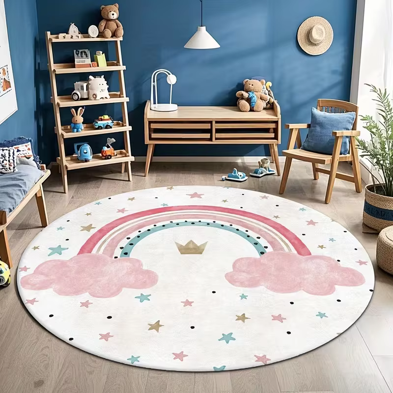 Tapis rond courbé arc-en-ciel à pois pastel, tapis de sol pour chambre d'enfant, coin de lecture et 