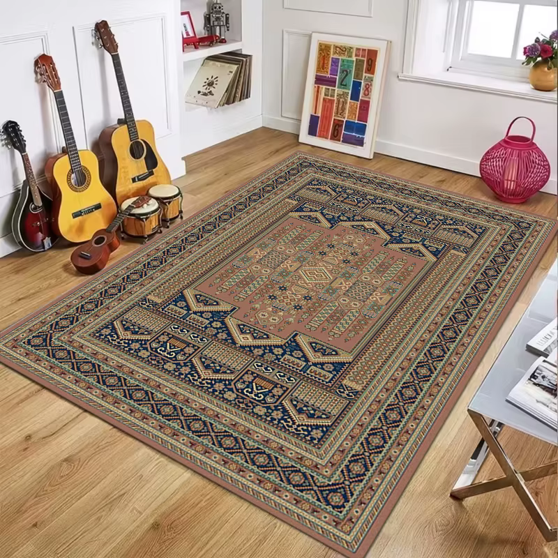 Tapis d'appoint rouge persan à motifs floraux, tapis de sol rétro antidérapant lavable, design bohèm