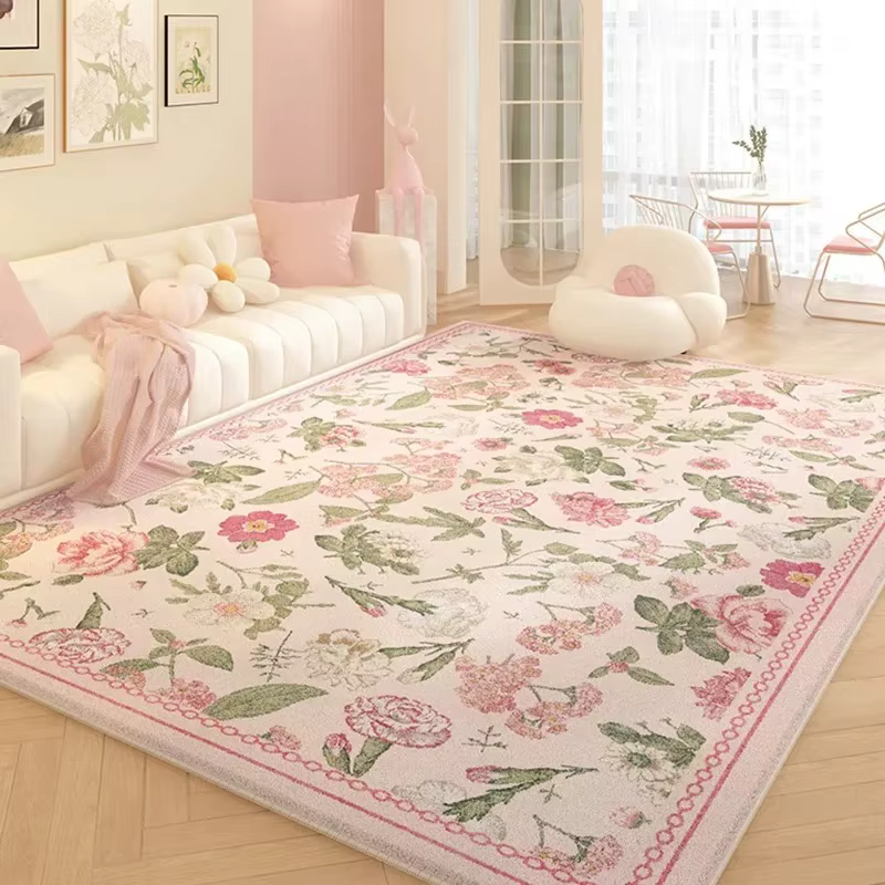 Tapis de salon à fleurs roses, grande taille, décoration de maison, tapis de sol en peluche douce, d