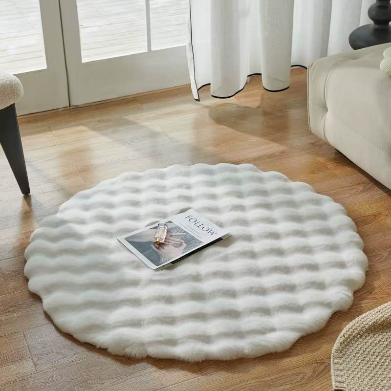 Tapis Imitation fourrure de lapin, doux et moelleux, rond, pour canapé, sol confortable, décoration 