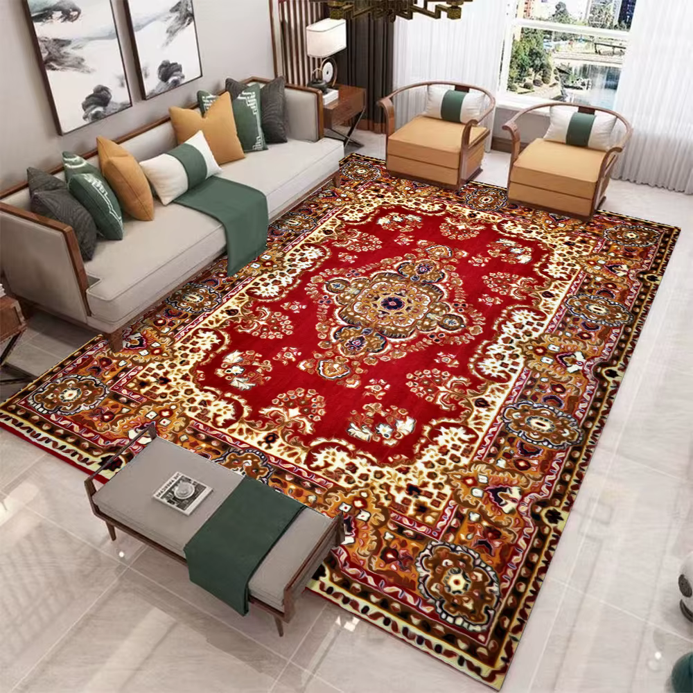 Grand tapis rétro européen pour salon, décoration de luxe, antidérapant, pour chambre à coucher, ves