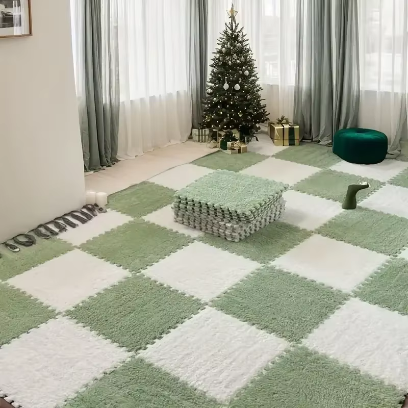 Tapis en damier, tapis de jeu Shaggy, en mousse imbriquée, doux, antidérapant, lavable, Puzzle, pour