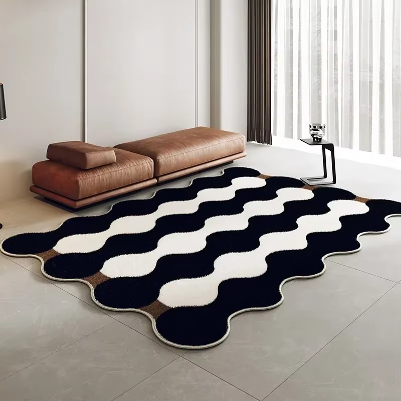 Tapis d'art minimaliste irrégulier de grande surface, ligne noire, pour salon, chambre à coucher, ch