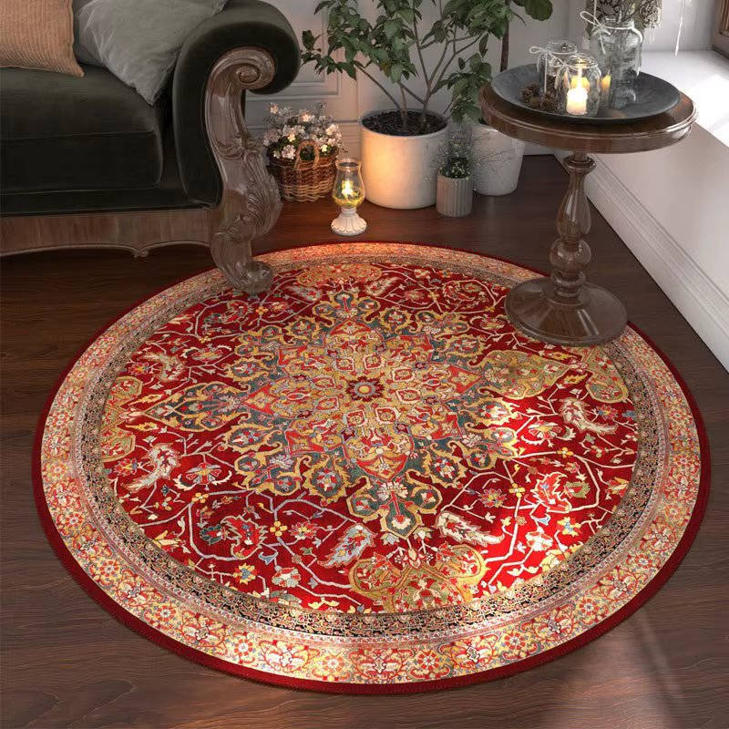 Tapis rond floral marocain, lavable pour salon et salle à manger, tapis de table basse, tapis de jeu