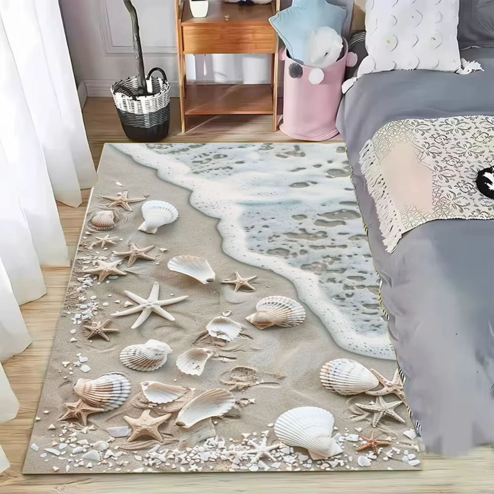 Tapis de sol à thème plage, décoration intérieure, motif vague de sable, tapis de sol avec étoile de