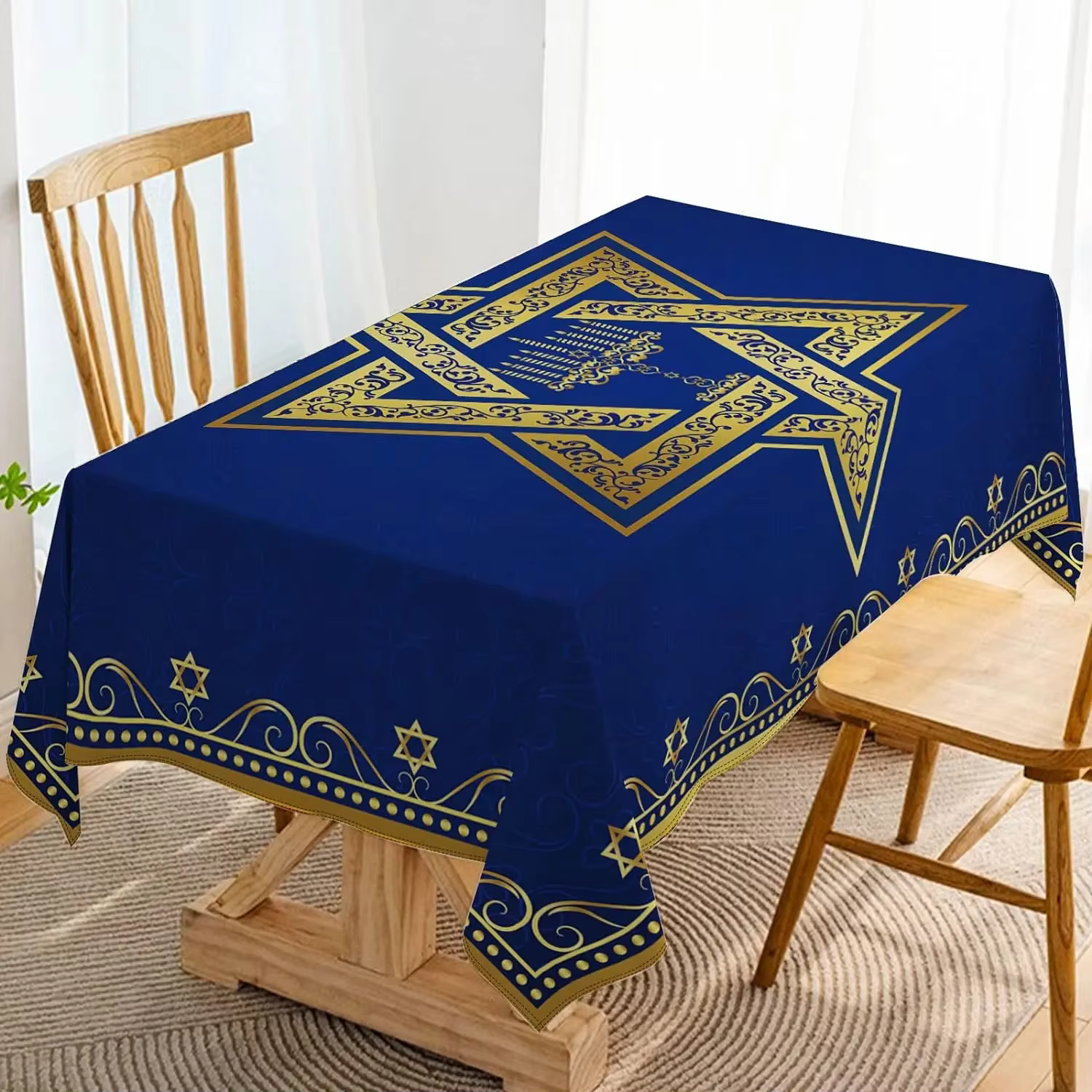 Nappe rectangulaire Hanouka, décoration de table juive avec l'étoile de David, pour la fête de la Ha