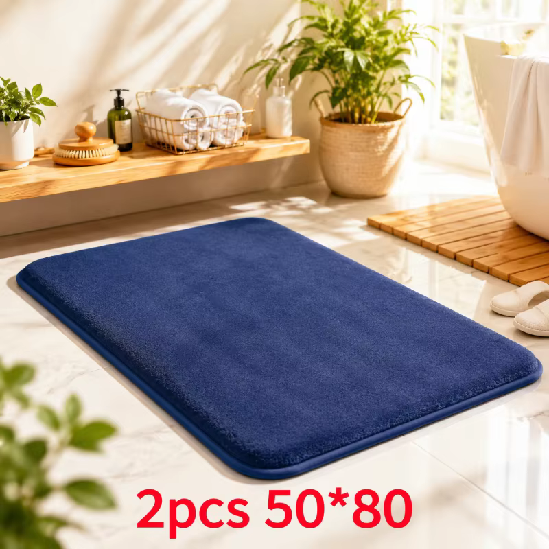 Tapis de sol antidérapant bleu marine 2 pièces 50x80 cm, tapis en velours corail doux, super absorba