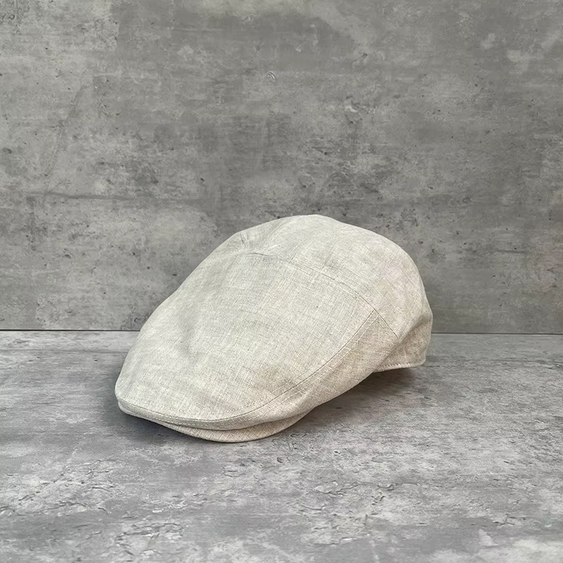 Béret d'été 100% lin pour hommes, casquette de journal Vintage légère et respirante, chapeau de pilo