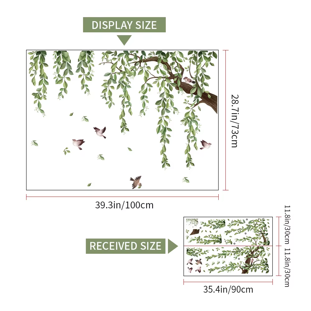 Autocollants muraux à l'encre feuilles vertes Nature pour salon chambre maison fleur fond décoration