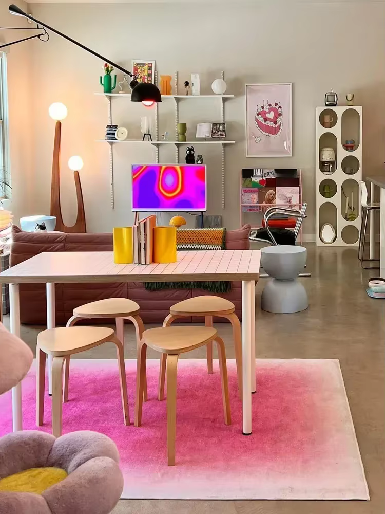 Tapis de salon grande taille, dégradé rose, tapis de chevet, tapis de sol mignon et créatif pour la
