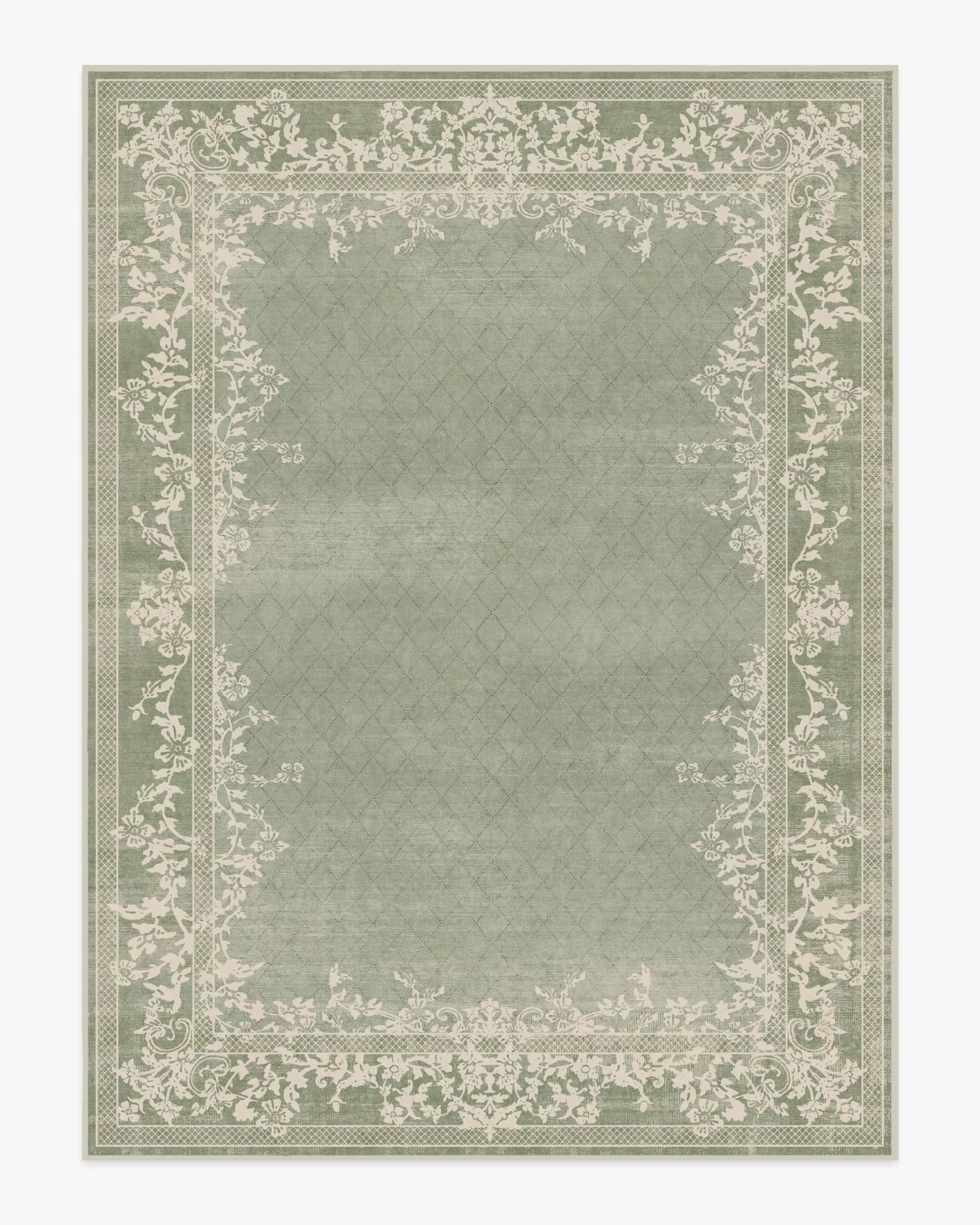 Tapis vert sauge juliette inspiré de la Régence, élégant lea, style de ferme européenne, chambre déc