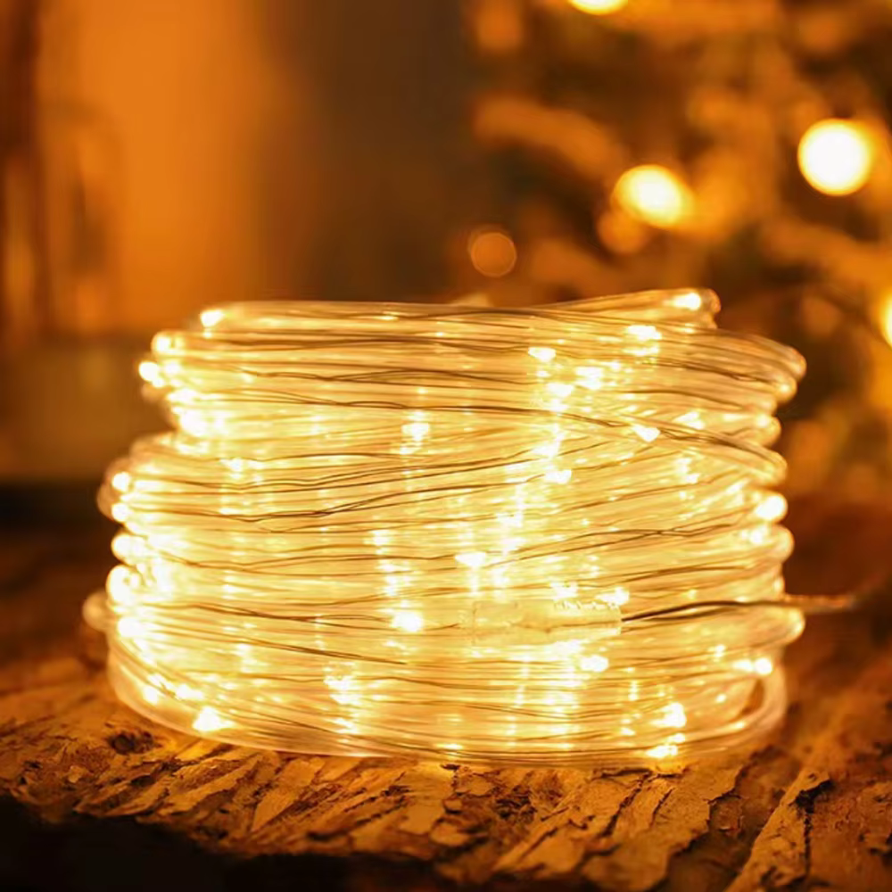 Lumières de tube de LED à énergie solaire, guirlandes lumineuses de jardin imperméables extérieures,