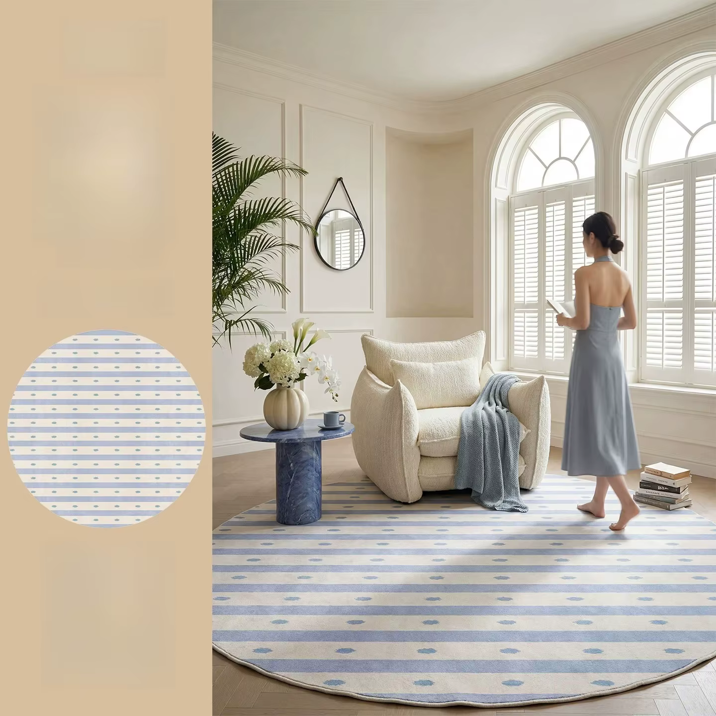 Tapis rond de style moderne pour la décoration du salon, tapis épais et moelleux pour la chambre à c