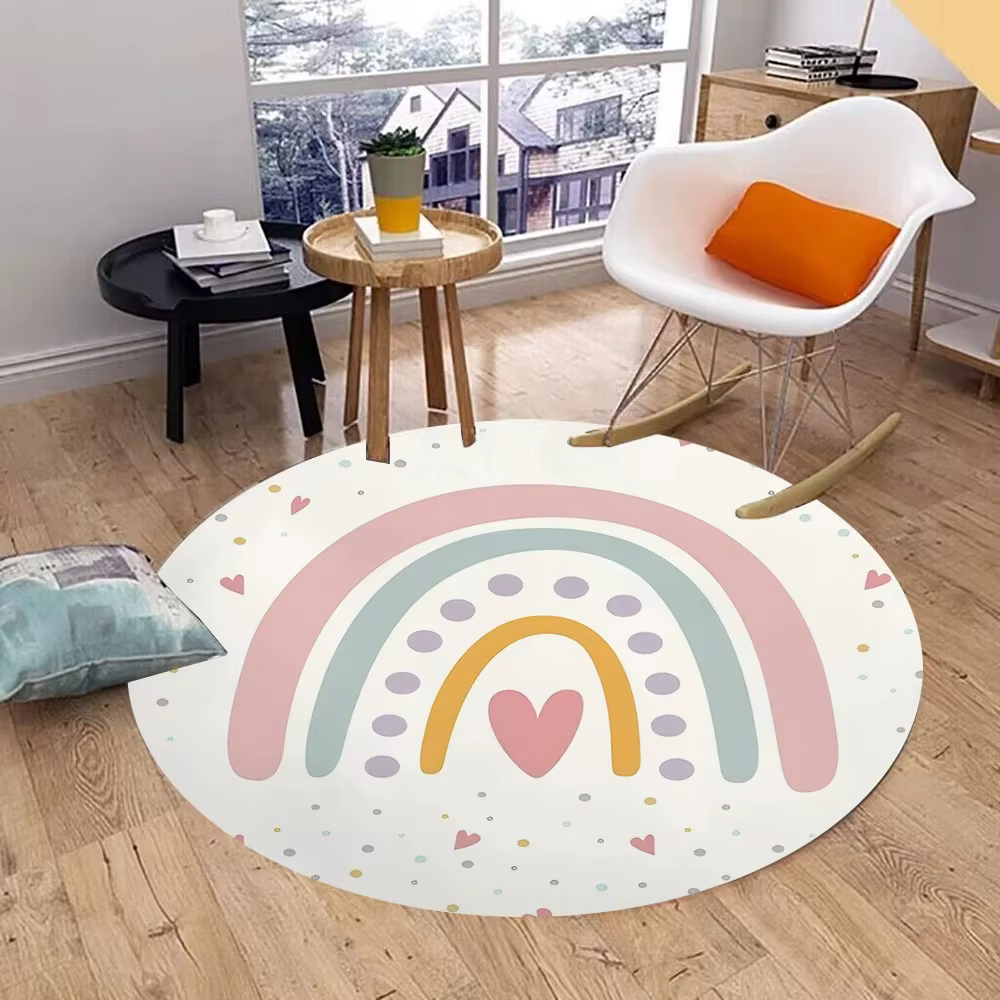 Tapis rond nuage arc-en-ciel, décoration de maison, chambre d'enfants, motif de dessin animé, tapis 