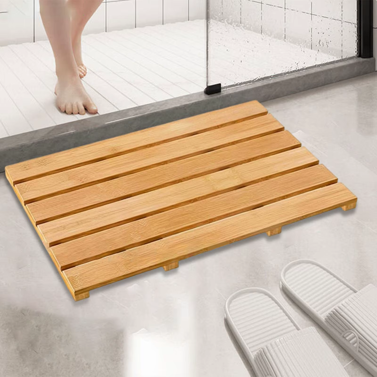 Tapis de bain en bambou imperméable pour intérieur et extérieur, tapis de douche antidérapant, tapis