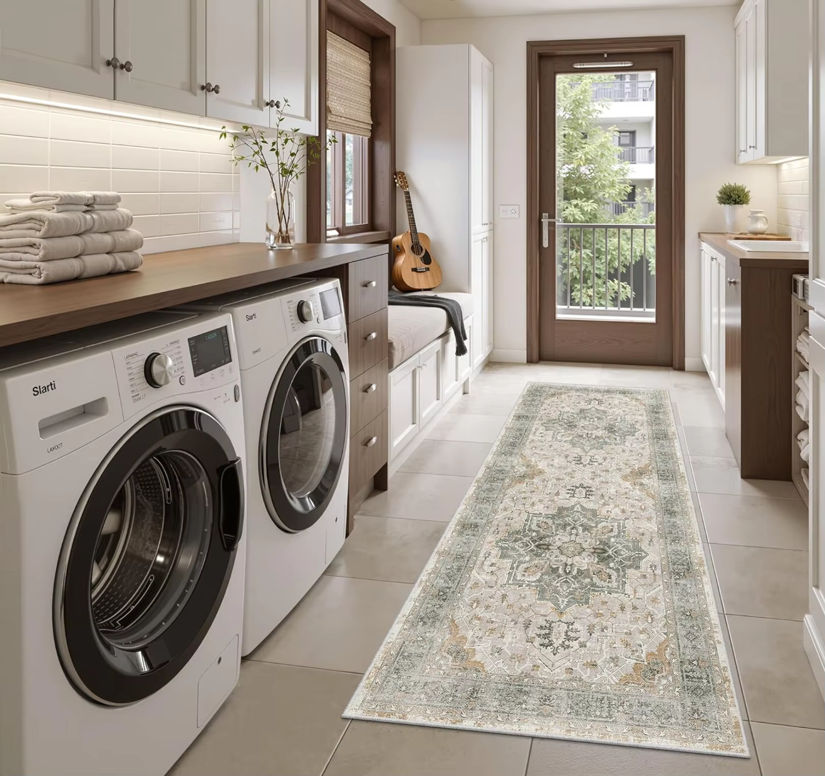 Tapis Long multi-scènes, antidérapant, imperméable, motif rétro, pour cuisine, buanderie, couloir, d