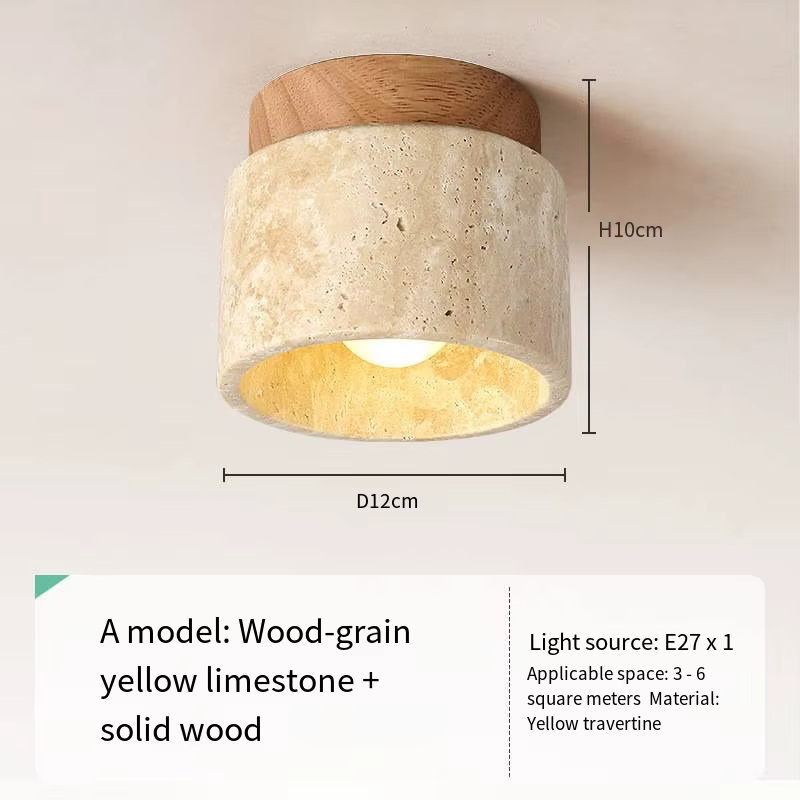 Plafonnier rond en bois travertin unique, rétro crémeux et Wabi du milieu du siècle – Style Sabi, id