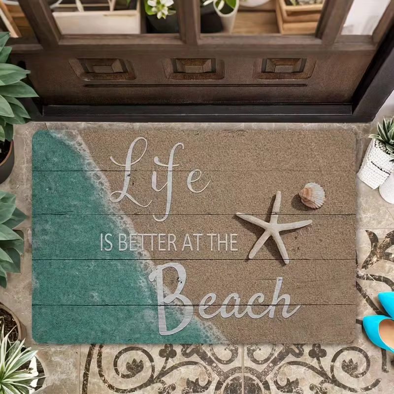 Paillasson de bienvenue décoratif de plage d'été, tapis de porte d'entrée antidérapant, étoile de me