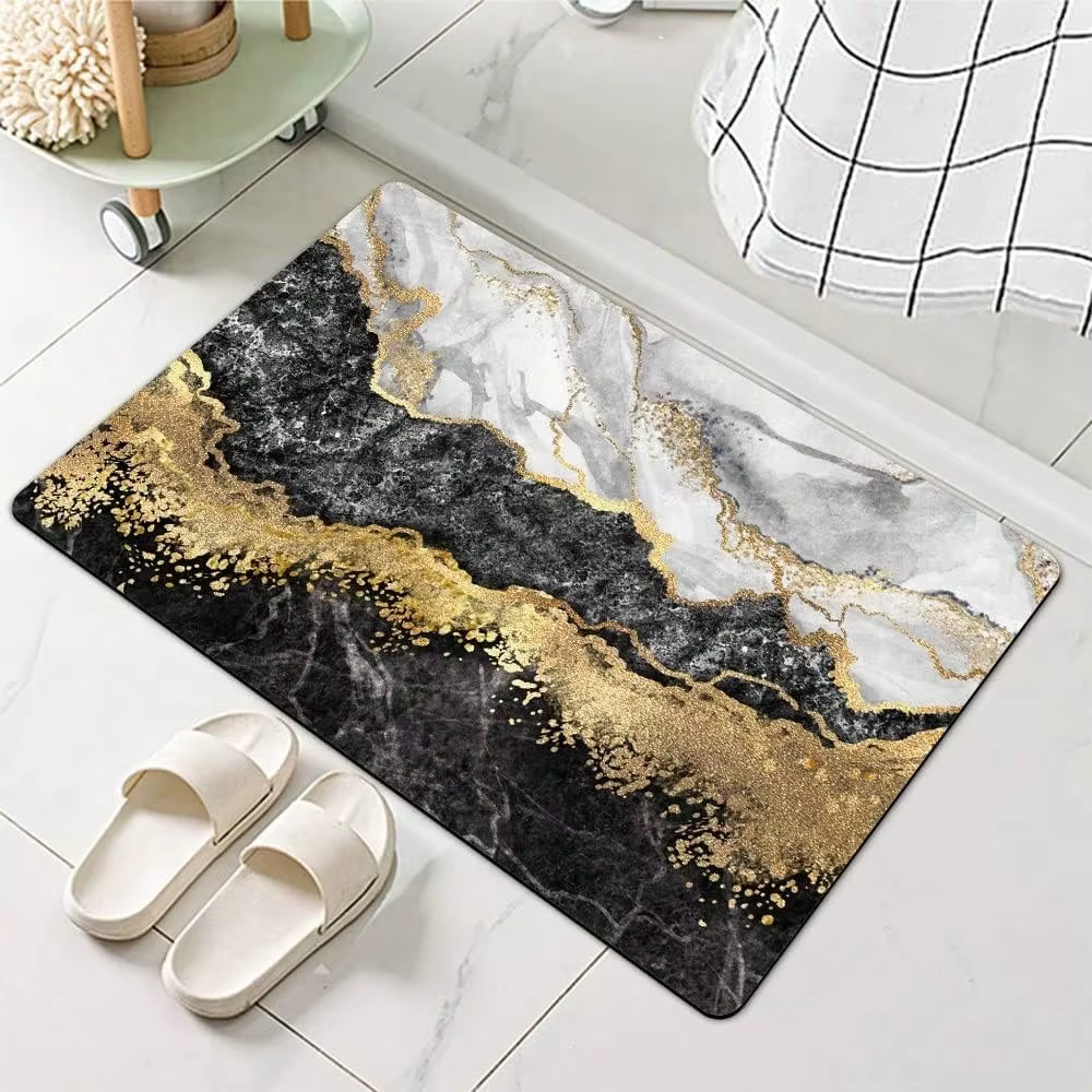 Tapis de luxe moderne en feuille de veine d'or de marbre, antidérapant, facile à nettoyer, décoratio