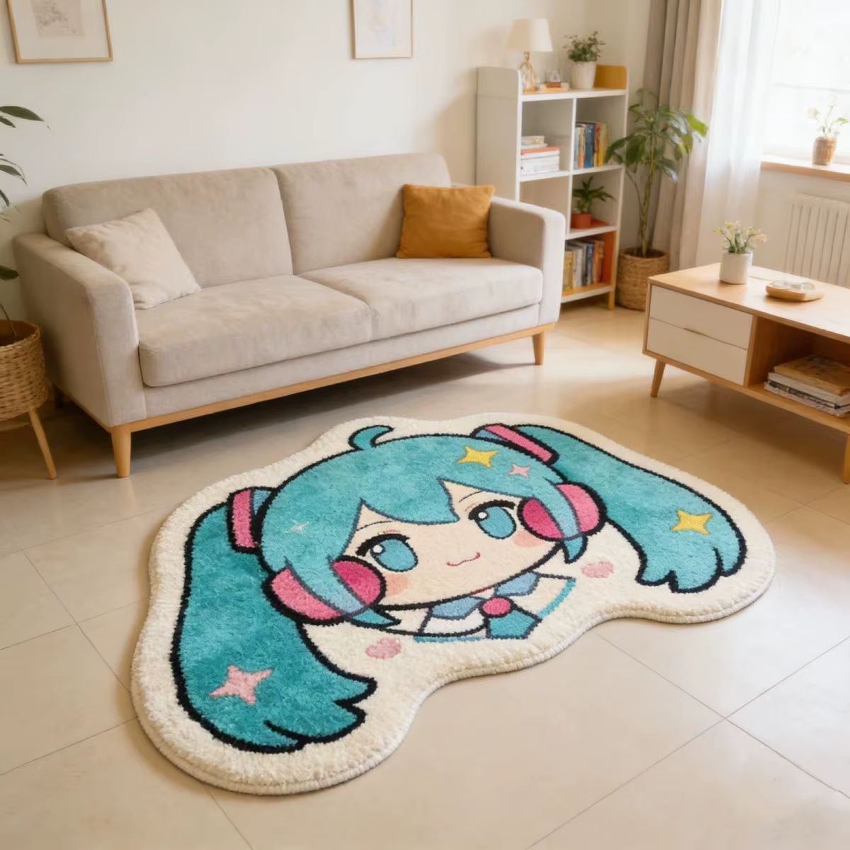 Tapis épais en fausse laine Hatsune Miku – Antidérapant pour chambre à coucher, chevet, tapis de sol