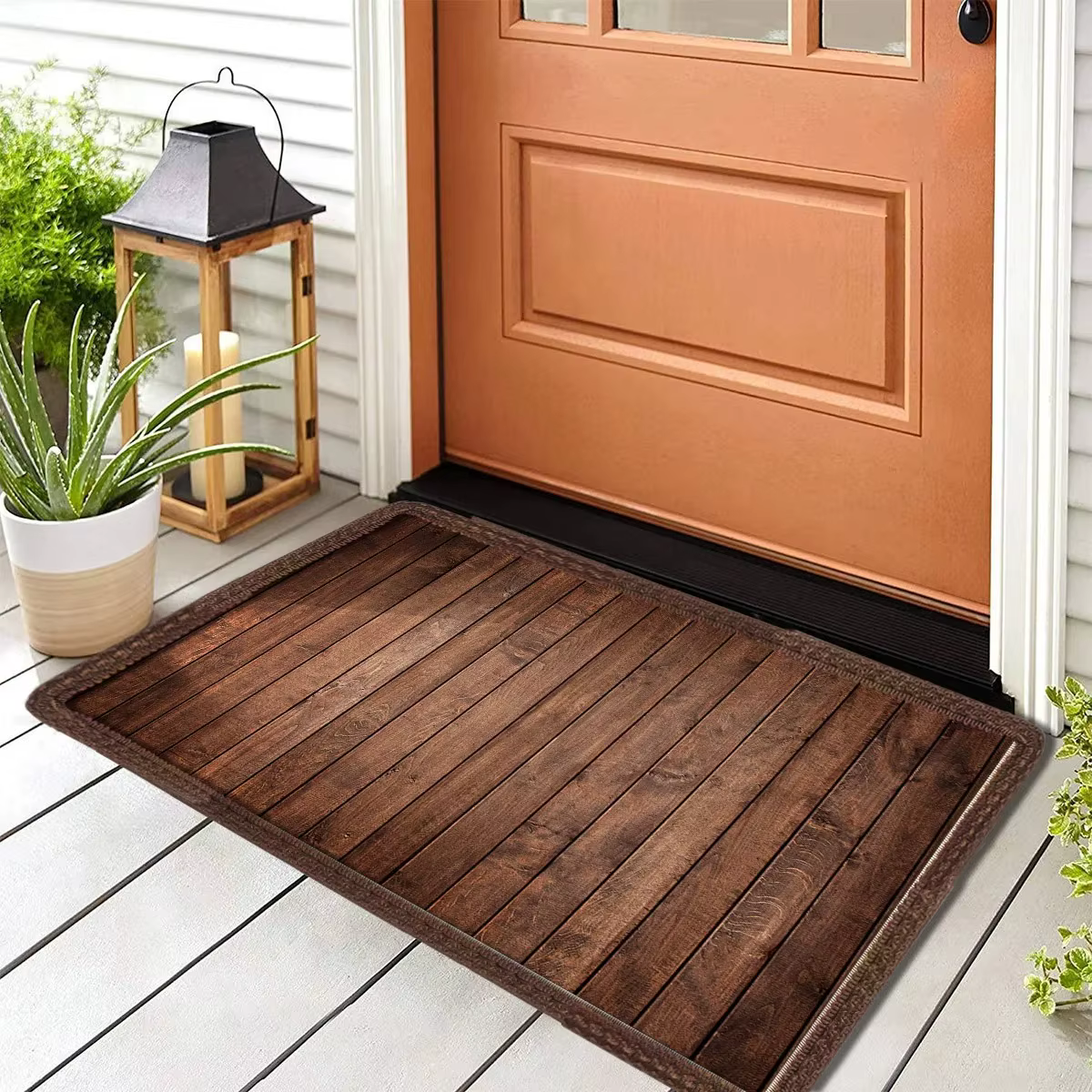 Ensemble de tapis de porte à motifs en bois, avec divers motifs de grains de bois, tapis de décorati