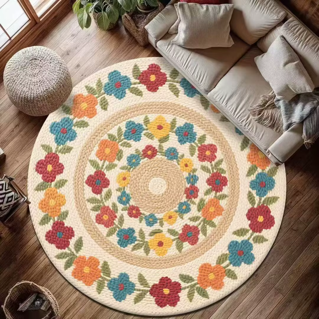 Tapis rond Mandala, style bohème ethnique, décoration de la maison, antidérapant, tissé à la main, c