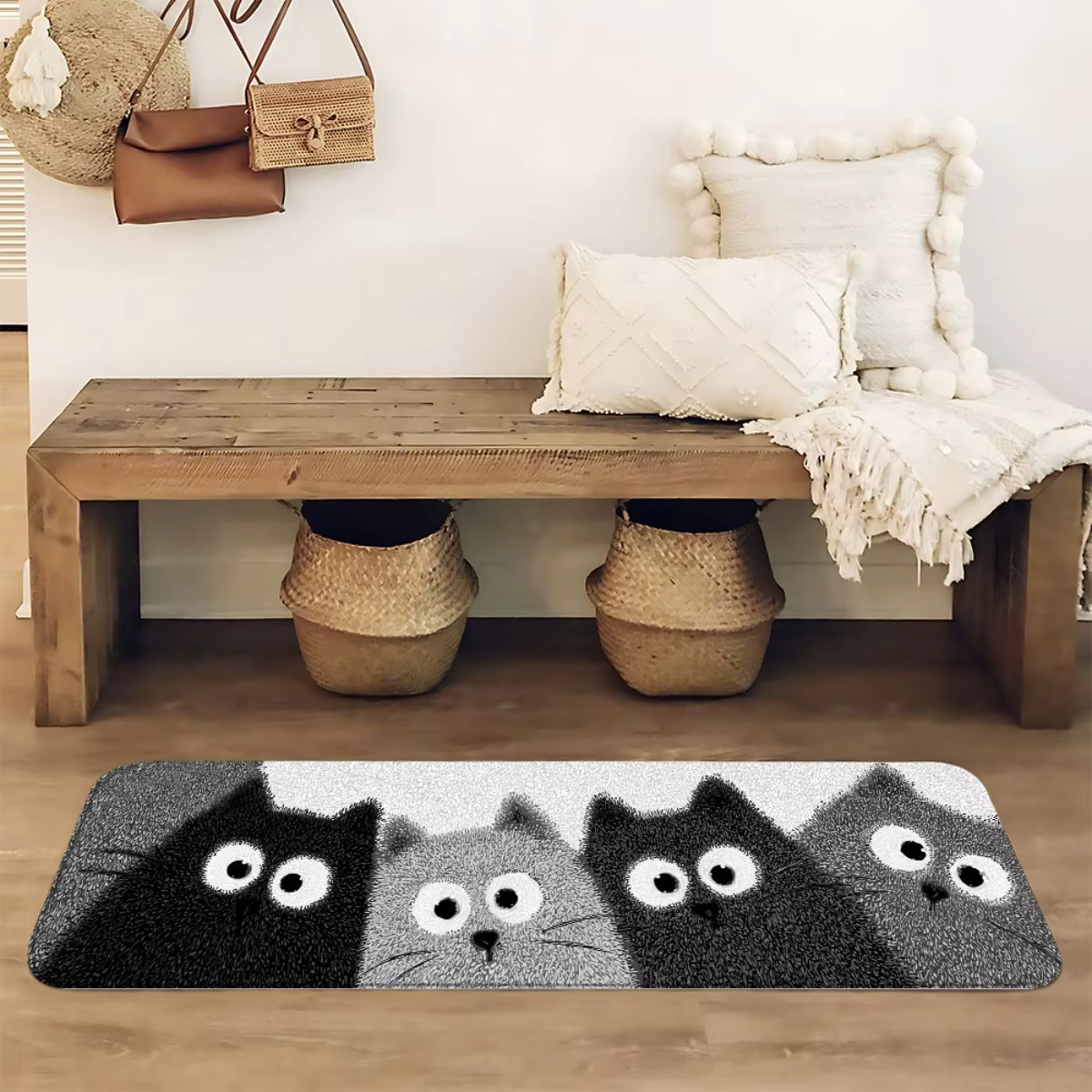 VIKAMA – tapis de bain chaton de dessin animé, doux, confortable et anti-bruit, pour salle de bain, 
