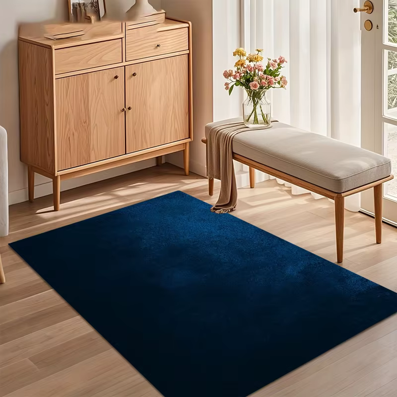 Tapis de sol bleu marine uni antidérapant et lavable pour salon, chambre et chambre d'enfant avec mo