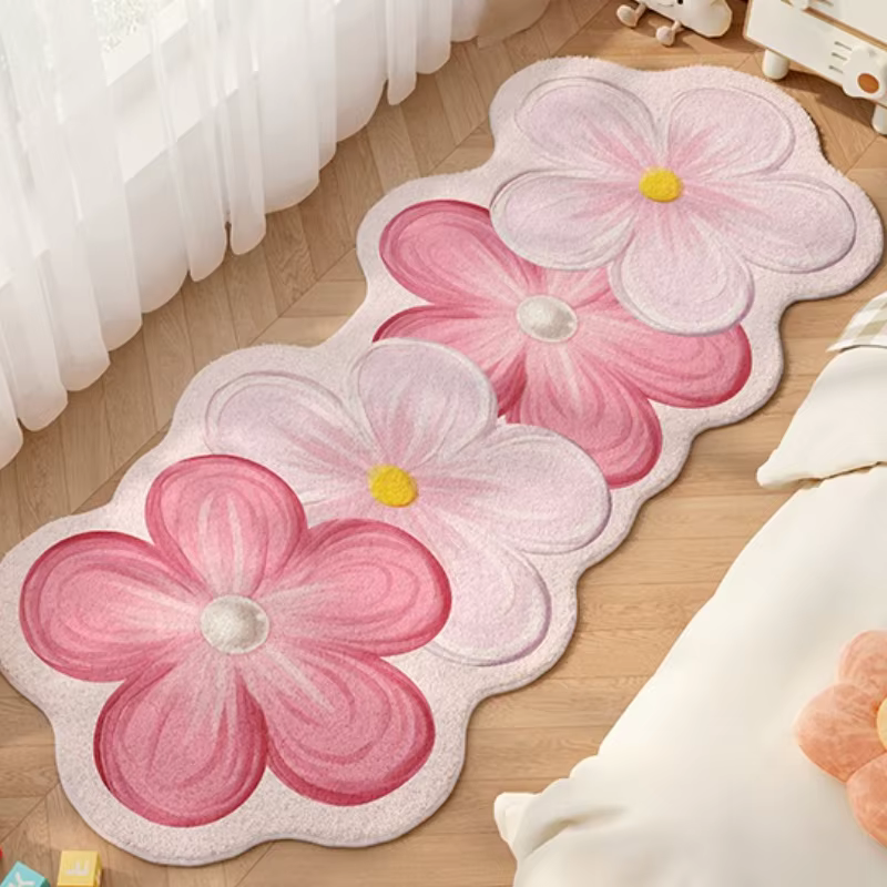 VIKAMA Tapis à motif floral frais et unique, doux et confortable, tapis de sol antidérapant pour cha