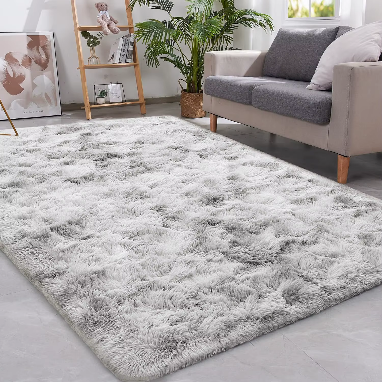 Tapis shaggy gris foncé tie-dye pour salon, chambre à coucher, tapis de sol pour bébé, antidérapant,