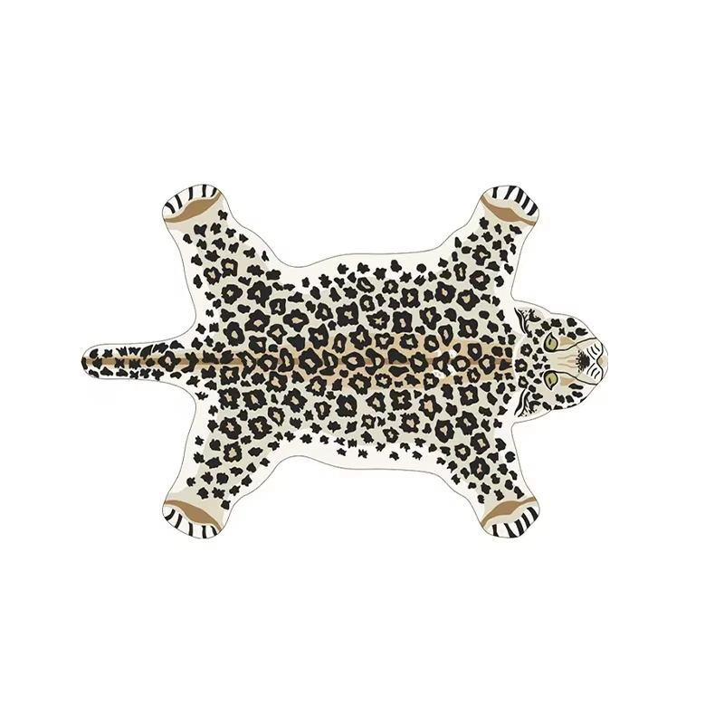 Tapis rose à motif léopard, tapis décoratif pour la maison, tapis à motif animal amusant, tapis doux