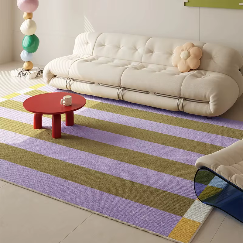 Tapis rayé contrasté Dopamine, Simple et frais, pour chambre à coucher, pas facile à cacher, poussiè