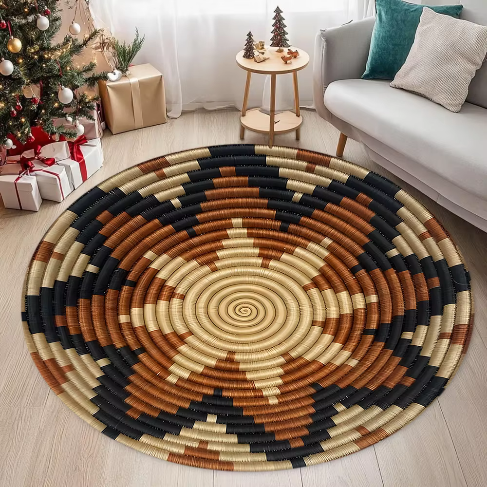 Tapis circulaire de Style marocain, motif tissé visuel 3D imprimé, antidérapant, pour porte d'entrée