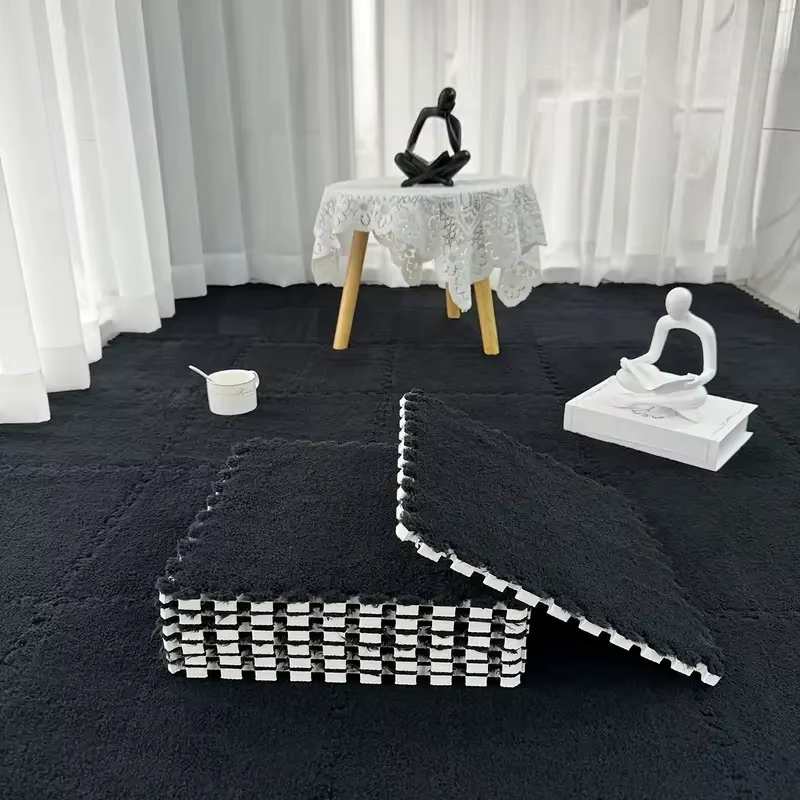 Tapis de sol en mousse pour enfants, Puzzle en peluche, carreaux moelleux épais et imbriqués avec bo