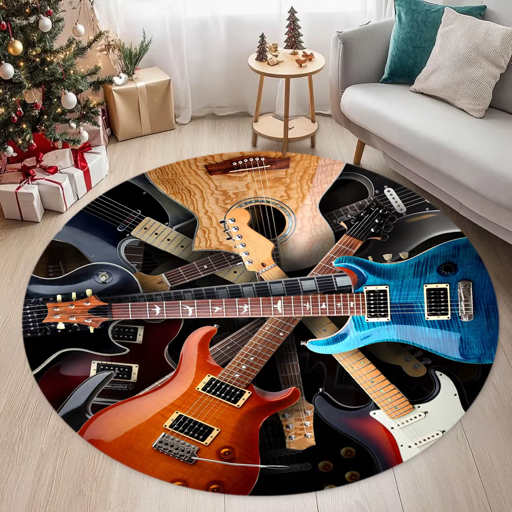 Tapis rond de guitare électrique magique, tapis antidérapant de guitare musicale pour chambre à couc
