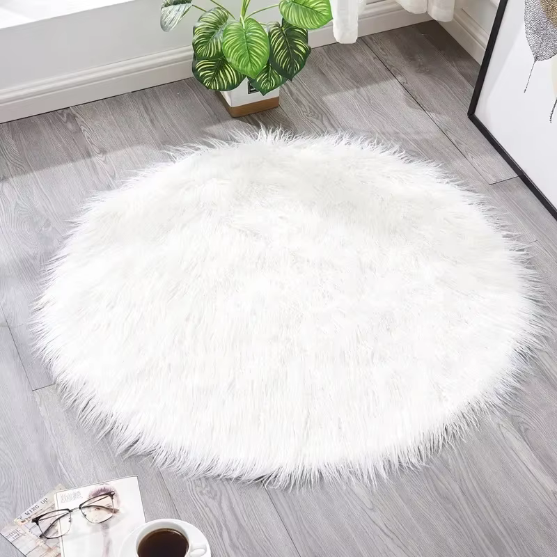 Tapis ronds en fausse fourrure de mouton et peluche soyeuse, pour chambre à coucher, sol de salon, c