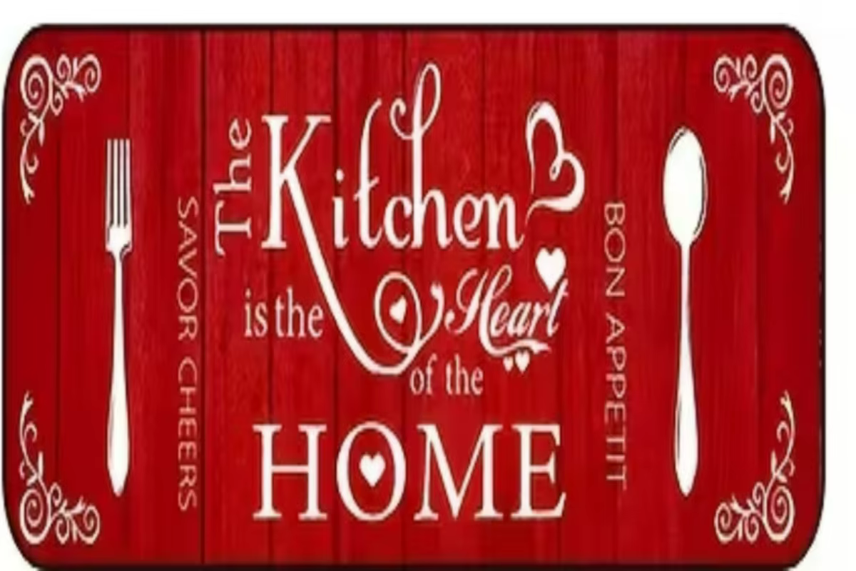 Tapis de couloir sur le thème de la cuisine, le cœur de la maison, design texturé rouge avec motif f