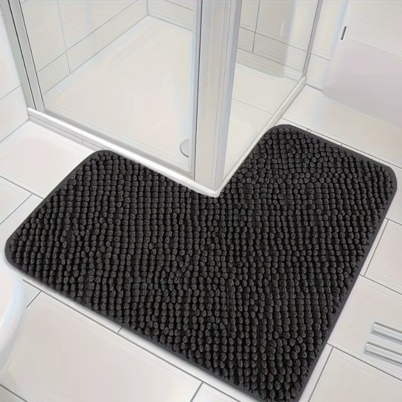 Tapis de bain en Chenille en forme de L, en coton à mémoire de forme, couleur unie, pour salle de ba
