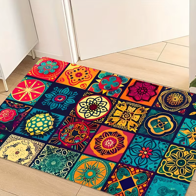 Tapis d'entrée bohème VIKAMA, tapis d'entrée de style ethnique, tapis de balcon, facile d'entretien,