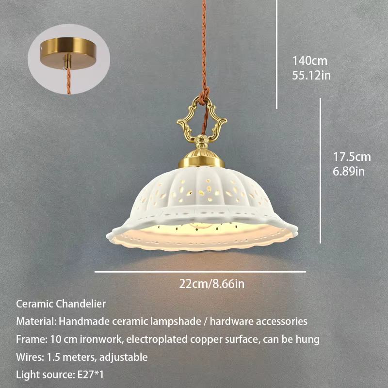 Luminaire suspendu de style antique japonais en laiton et céramique pour restaurant, lampe de style