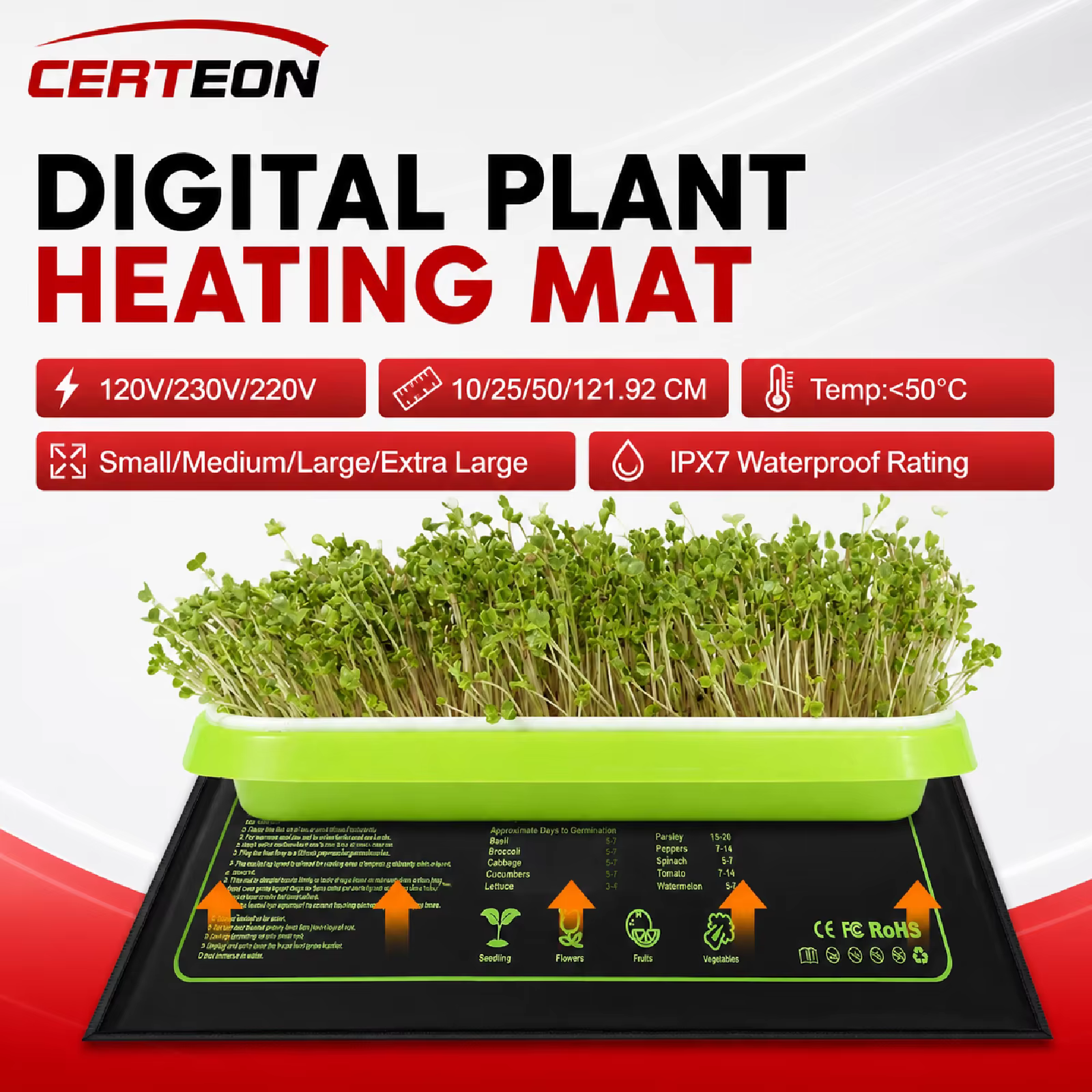 Tapis Chauffant Semis avec Thermostat Numérique SHM-TC 120V 220V 230V pour Reptiles Aquarium et Germ